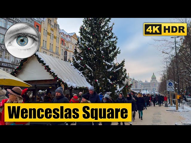 Prague Christmas Streets Walking Tour - Wenceslas Square 🇨🇿 Czech Republic 4K HDR ASMR