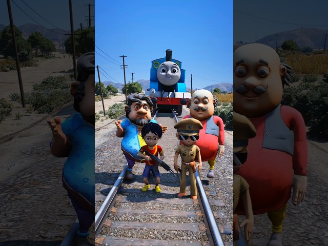 GTA V: RUDRA MOTU PATLU LITTLE SINGHAM AND SHIVA VS THOMAS THE TRAIN #shorts #parody