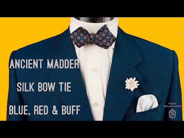 Ancient Madder Silk Bow Tie in Blue, Red & Buff Macclesfield Neats Micropattern - Fort Belvedere