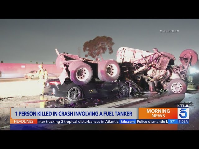 Deadly crash involving fuel tanker shuts down freeway in Los Angeles 