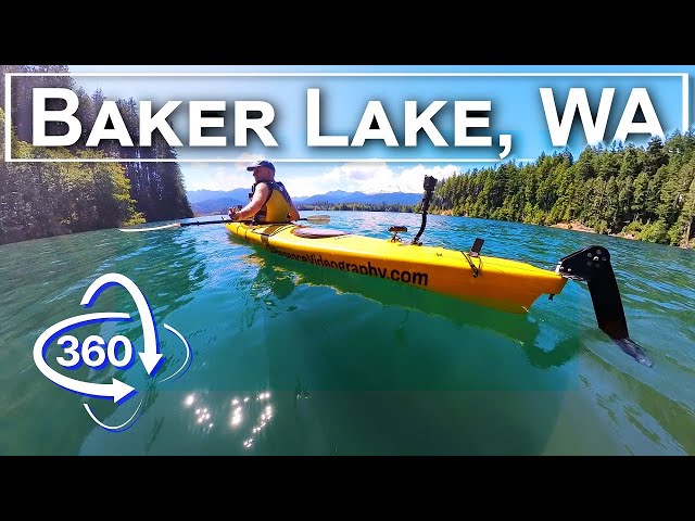 Kayak Spectacular Baker Lake WA - Clear Glacial Ice Blue Water, Volcano, Snowy Peaks - 360° Video