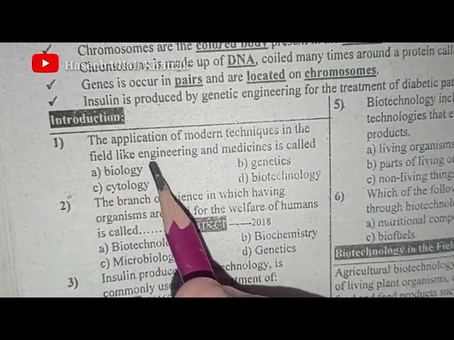 Everyday Science Class 8 MCQs About Biotechnology Part1•General Science Class 8 MCQs Biotechnology 1