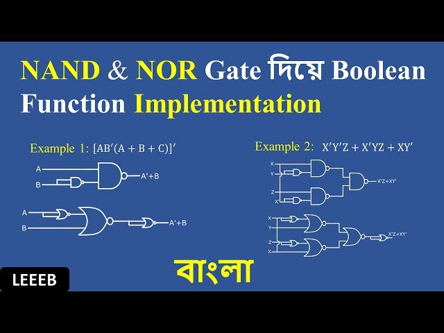 Boolean function implementation using NAND and NOR gate in Bangla | NAND and NOR gate implementation