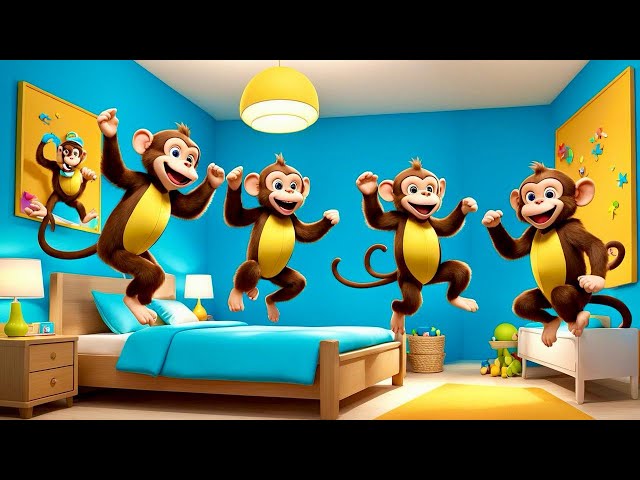 Five Little Monkeys Jumping on the Bed | Fun Counting Song for Kids | Nursery Rhymes & Kids Songs