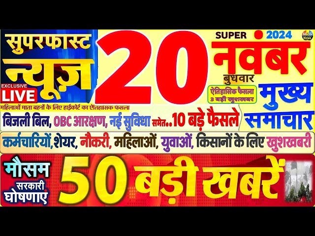 Today Breaking News ! आज 20 नवंबर 2024 के मुख्य समाचार बड़ी खबरें,PM Modi, SBI, Hindi News, Budget