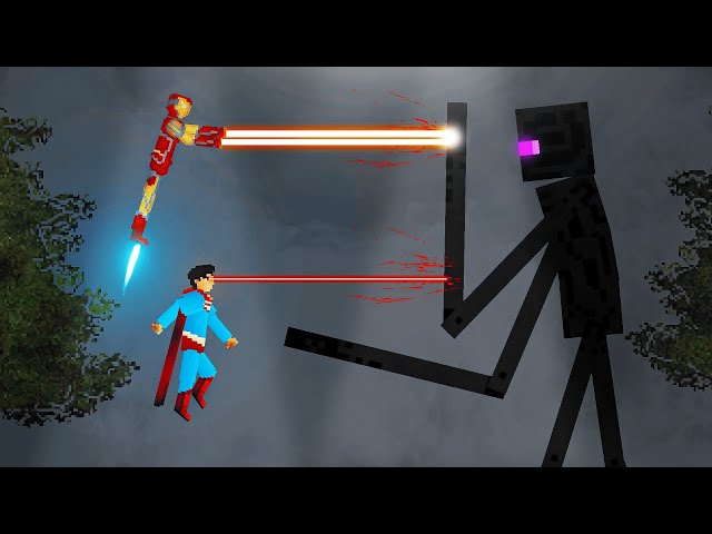 Superman and Ironman vs Giant Enderman on Acid Sea in People Playground