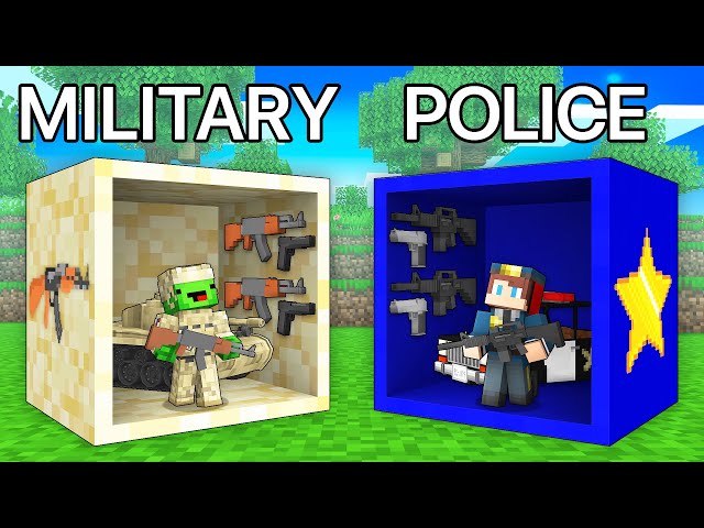 JJ's POLICE Base vs Mikey's MILITARY Base BLOCK Battle in MInecraft - Maizen