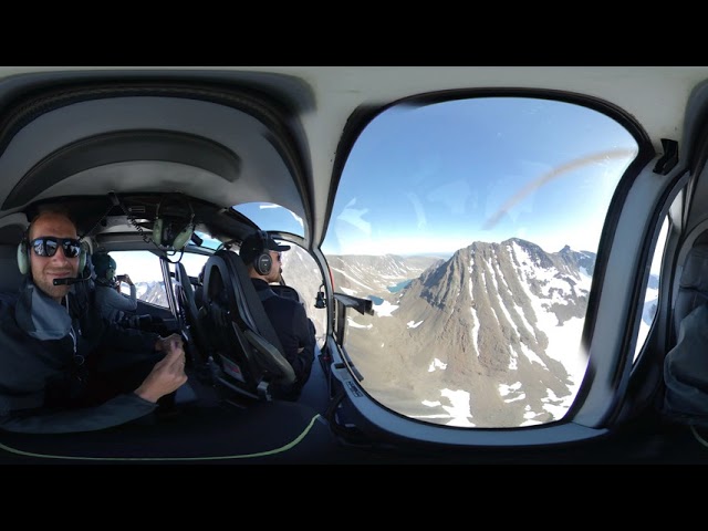 360' Heli flying from Rabots Glacier to Tarfala Valley in Northern Sweden