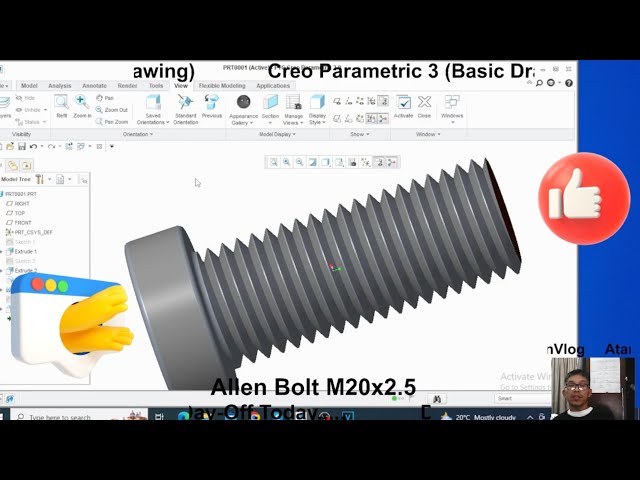 ALLEN BOLT M20x2.5 EXTERNAL THREAD IN CREO3 @AtanVlog