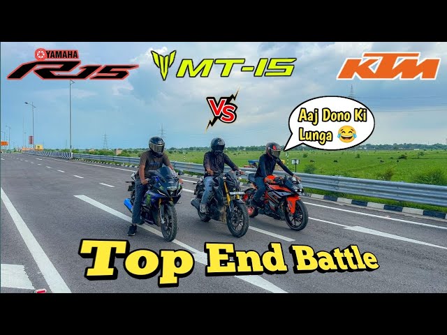 Yamaha R15 V4 VS KTM RC 200 2020 VS Yamaha MT-15 Drag Race | Top End Battle @JoJoMotoVlogs