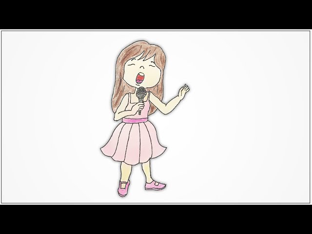 How to draw a girl singing with microphone step by step