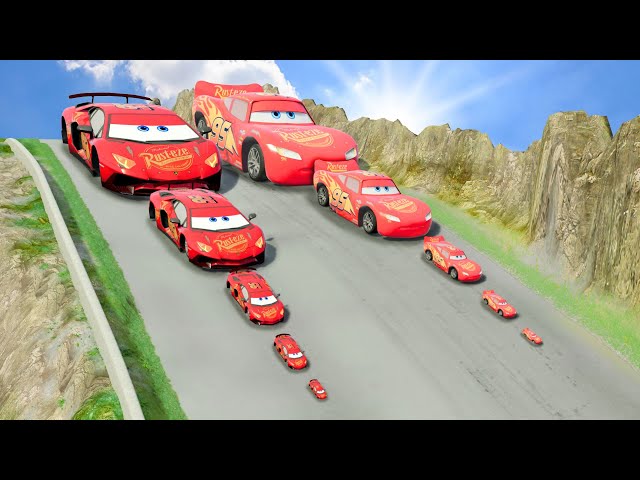 Big & Small Lamborghini Lightning Mcqueen vs Big & Small Mcqueen vs DOWN OF DEATH in BeamNG.Drive