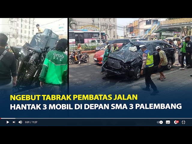 Kijang Inova Ngebut Tabrak Pembatas Jalan, Hantak 3 Mobil di Depan SMA 3 palembang