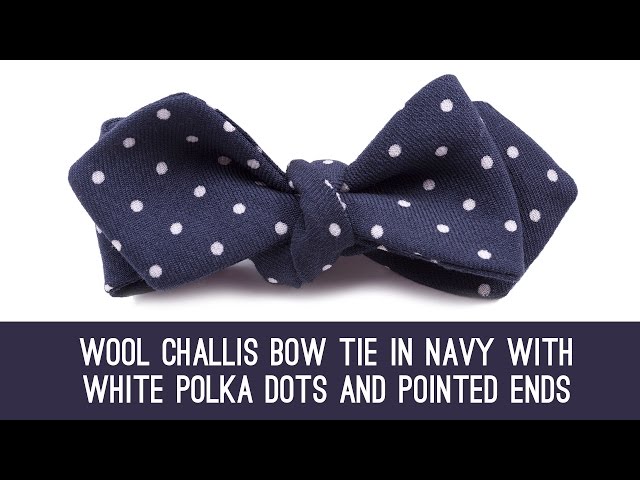 Wool Challis Bow Tie in Navy with White Polka Dots & Pointed Ends - Fort Belvedere