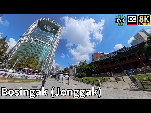 Jongno Bosingak Pavilion to Gwanghwamun, Seoul Walking. 8K 360° Video Subtitles