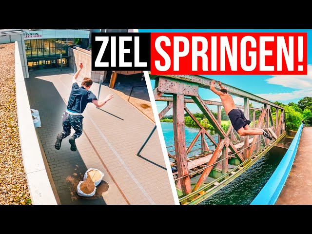 PRÄZISER Sprung in eine TÜTE mit SAND?! | Mentale Parkour & Water CHALLENGES im Ruhrpott!