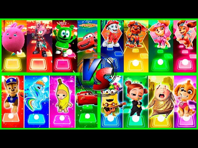 Sunny Bunnies vs Sonic Prime  vs Gummy Bear vs Cars Pixar vs PAW Patrol - Tiles Hop Megamix Battle