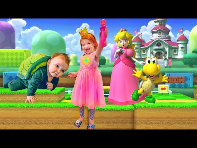 PRINCESS PEACH pretend play with Mystery Guest baby brother