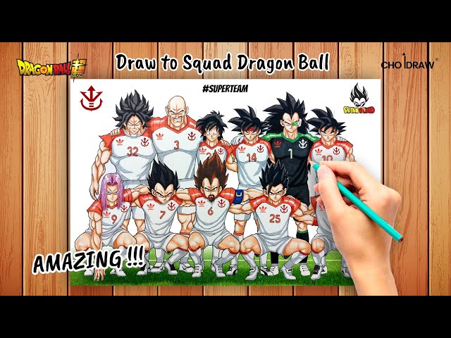 Amazing !! Draw Dragon Ball Characters Squad Soccer | How to Draw Anime Creative Idea