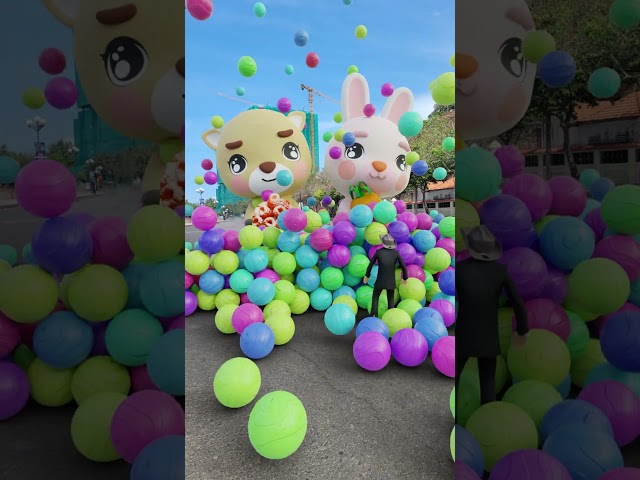 Happy New Year duo inside colorful balloons #3d #vfx #balloon #shorts