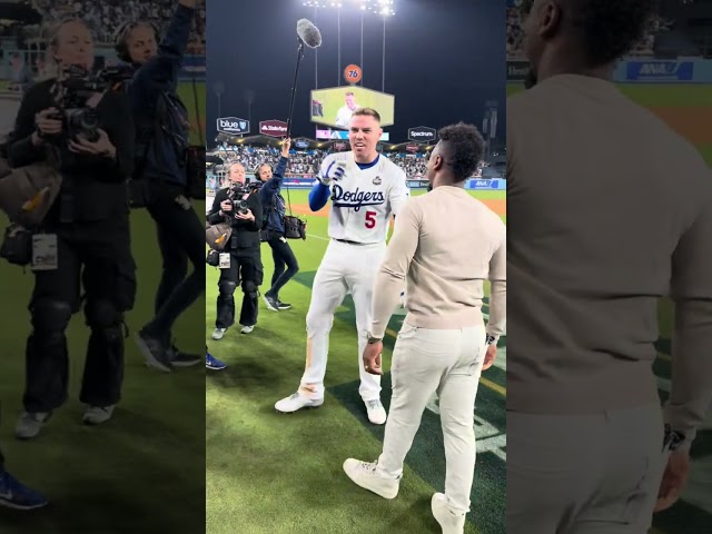 Freddie Freeman and Ozzie Albies reunite after Freddie's Game 1 heroics 🥹 #WorldSeries