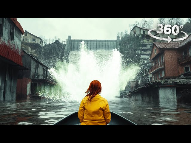 360° Escape a Tsunami in a Thrilling Roller Coaster Ride Through the Flooded City VR 360 Video