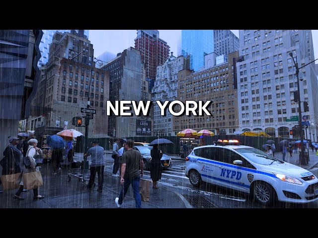 New York Rain Walk ☔️ Fifth Avenue in Manhattan, Walking Tour 4K