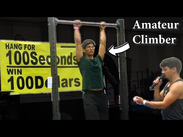 Amateur Climber Tries Hang Challenge! 100 seconds for $100 DOLLARS! San Diego FitExpo 2019