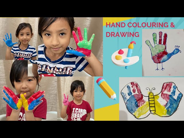 123 Go Kids - Animals colouring, drawing using hands - colourful butterfly, elephant, bunny, peacock