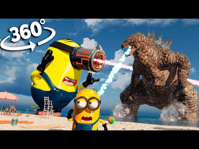 360° MINION MEL Takes on GODZILLA in EPIC Beach Battle!