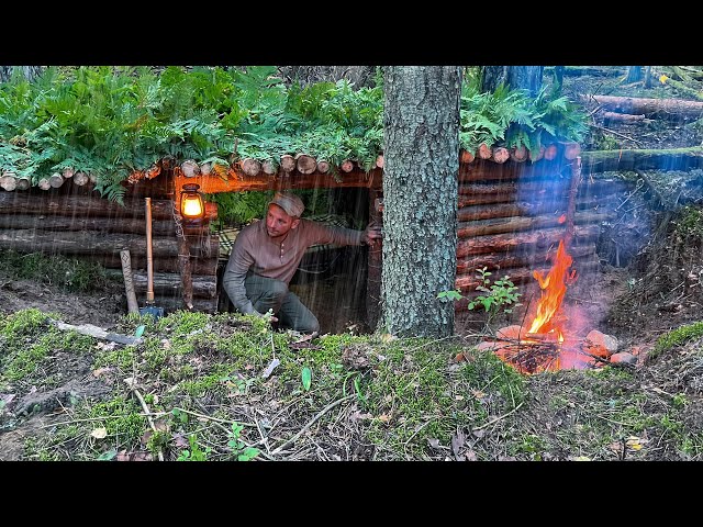 Building a shelter to survive in forest  Bushcraft camping  Without tent and sleeping bag