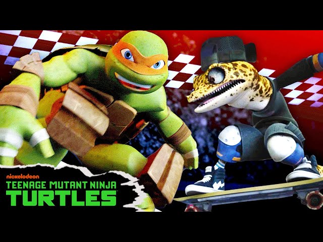 Mikey and Mondo Gecko SKATEBOARD Race 🛹 | Full Scene | Teenage Mutant Ninja Turtles