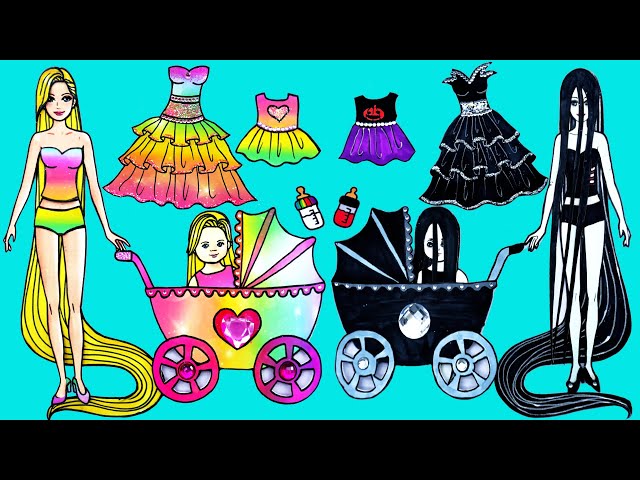 Paper Dolls Dress Up - Fairy Rapunzel and Ghost Sadako Mother and Daughter - Barbie Story & Crafts