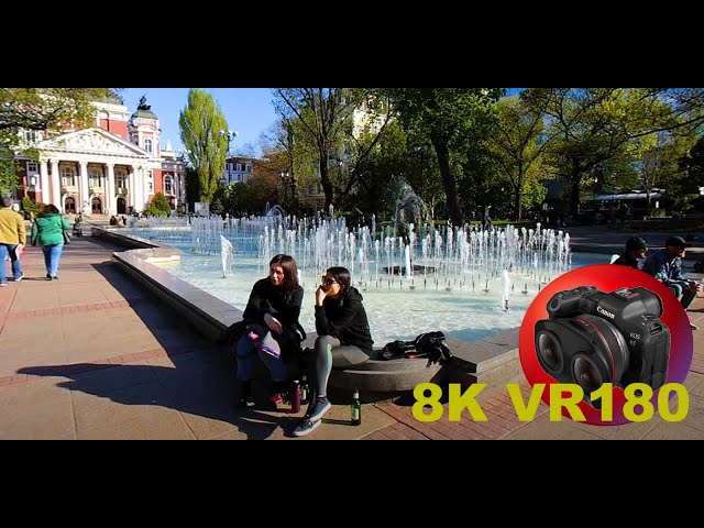 SOFIA tranquil City Gardens in front of Ivan Vazov National Theatre BULGARIA 8K 4K VR180 3D Travel