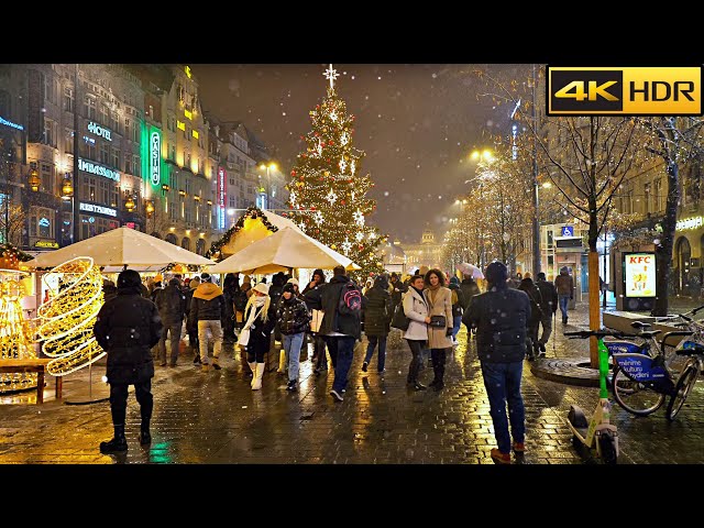 Prague Snow Walk | Snow White Christmas Market in Prague | Czech Republic [4K HDR]