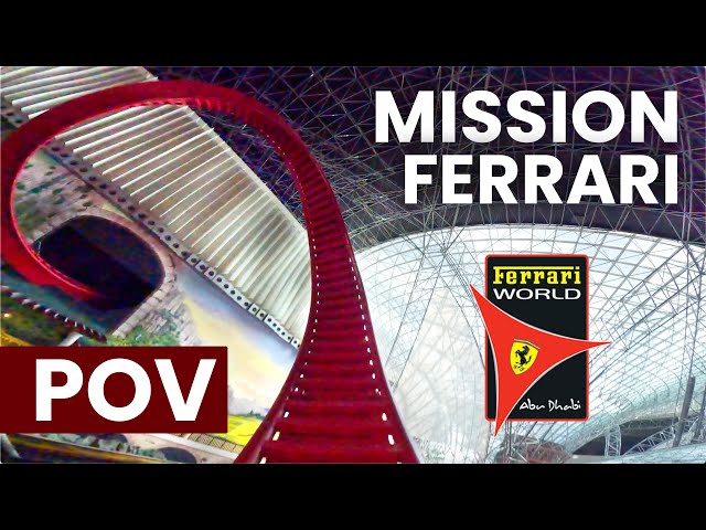 The Worlds Only Dynamic Attractions SFX Coaster! Ferrari World's Mission Ferrari | Front Row POV