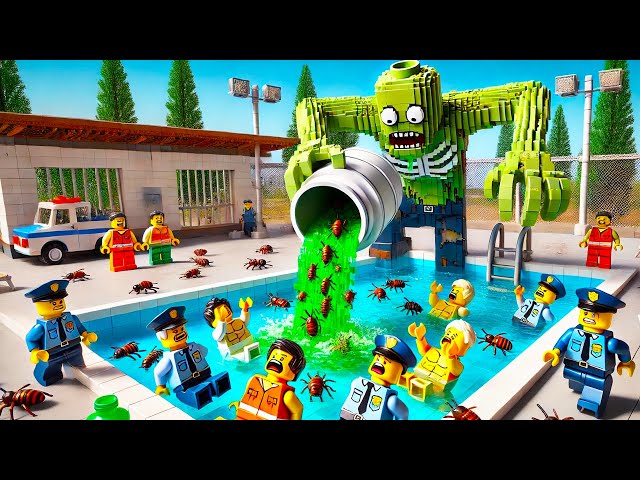 Surviving 100 HOURS in Zombie Swimming Pool Apocalypse in LEGO