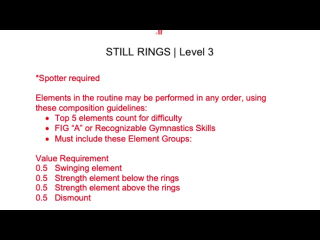 Special Olympics Men's Artistic Gymnastics Level 3 Still Rings Requirements