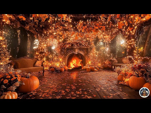 Magical Cozy Autumn Ambience | Fireplace Crackle, Soft Rain & Enchanted Fall Vibes 🍁