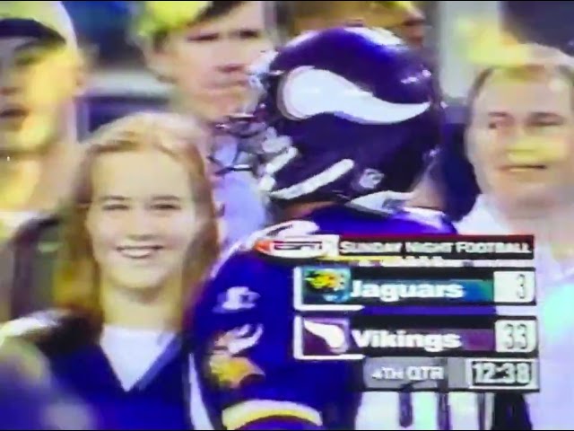 Cris Carter catches his 100th career touchdown reception in Week 16, 1998