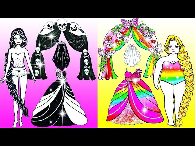 Vestir Muñecas De Papel | Fat Rapunzel And Thin Sadako Wedding Dress Up | Woa Doll En Spanish