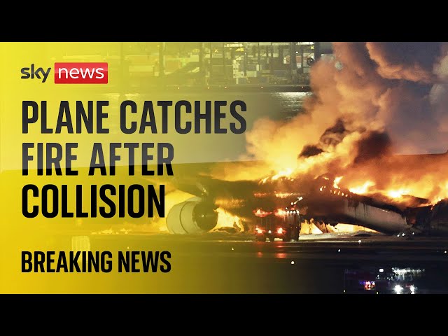 Watch live: Plane bursts into flames on runway of Tokyo airport after collision