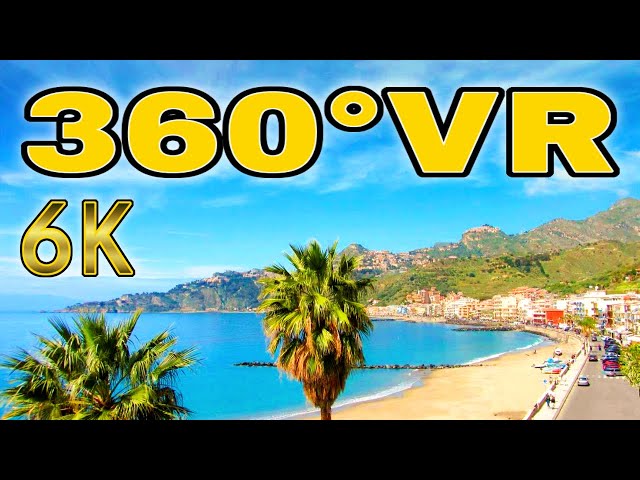 360° VR Beach Walking Giardini Naxos Trip Sicily Traveling Italy Holiday 6K 3D Virtual Reality HD 4K