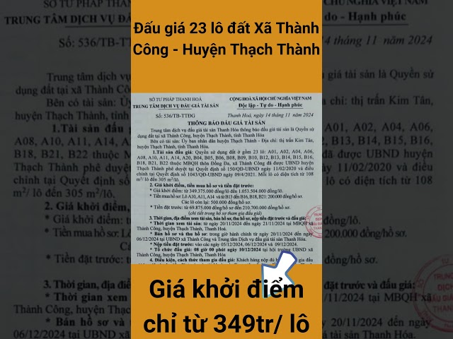 ĐẤU GIÁ 23 LÔ ĐẤT XÃ THÀNH CÔNG - HUYỆN THẠCH THÀNH