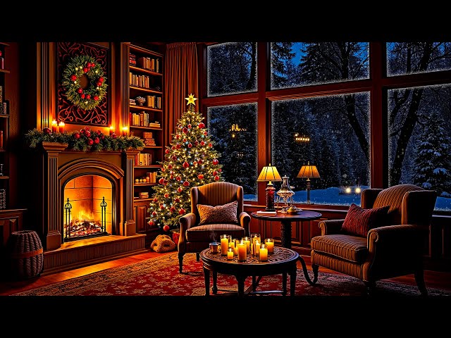 Cozy Christmas Ambience 🎄 Relaxing Christmas Jazz Instrumental Music & Crackling Fireplace Sounds 🔥