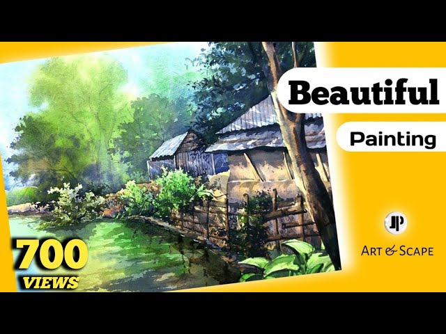 Simple watercolor landscape painting | Landscape painting easy #painting #watercolor #art #viral