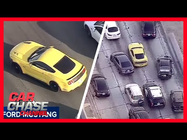 WILD POLICE CHASE: Mustang drives recklessly on LA freeways | Car Chase Channel