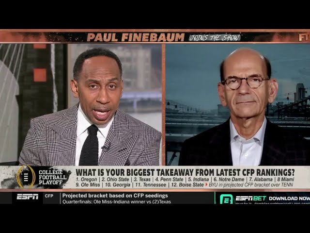 FIRST TAKE | Stephen A. & Paul Finebaum break down CFP Rankings: 1. Oregon, 2. Ohio State, 3. Texas