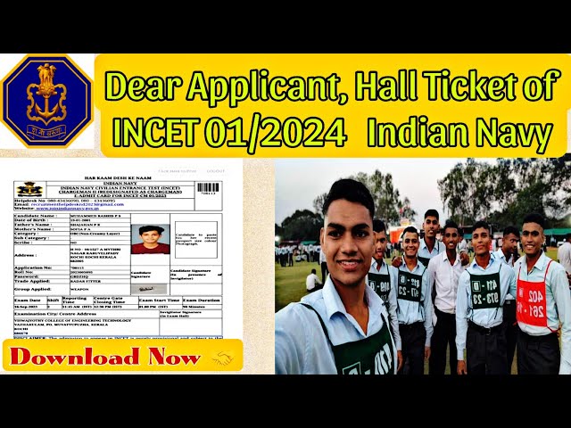 INDIAN NAVY INCET 01/2024 Recruitment | Exam Hall ticket 🤝 Ready | Download now | MTS & Treadman 🫡