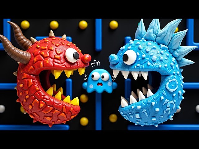 Pacman’s 🔥 Fiery vs ❄️ Icy Showdown: Epic Duel! Pacman Stop Motion Animation